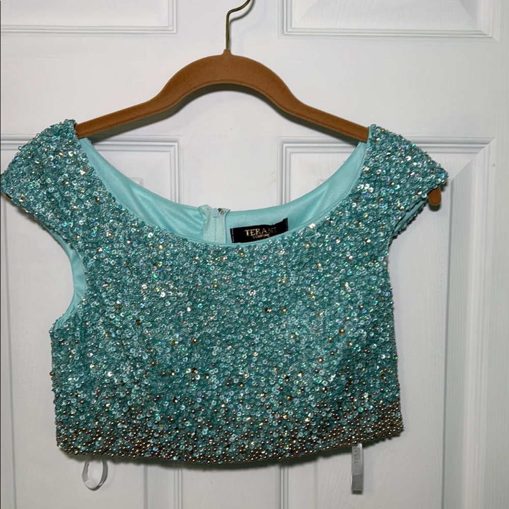Terani Women's Blue Sequin Crop Top